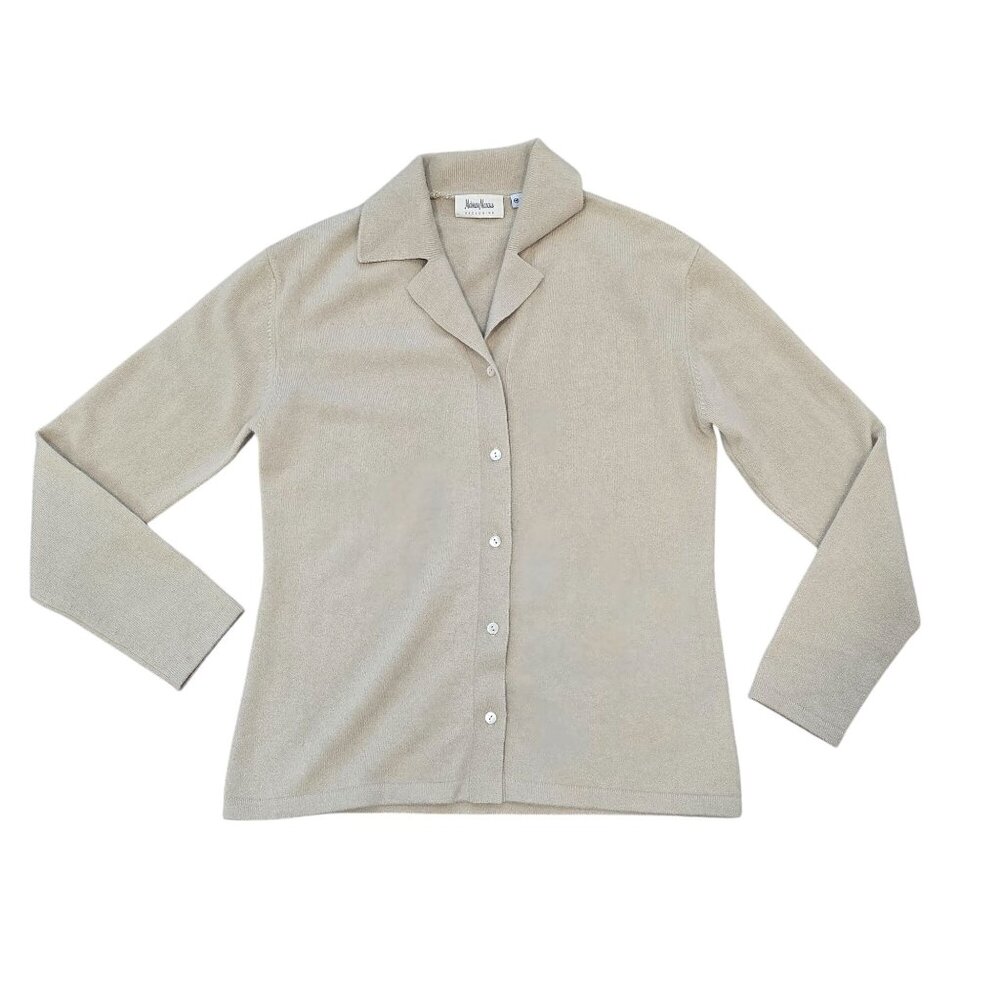 Neiman Marcus Exclusive Beige Cashmere Button-Up Cardigan Sweater Medium collard